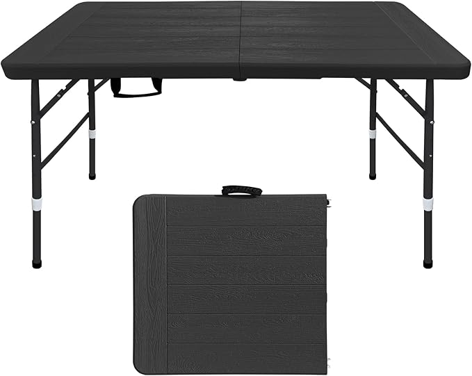 Folding Table, 4FT/6 FT Foldable Table with Carrying Handle, Steel Legs Heavy Duty Portable Utility Table for Party, Dining, Wedding, Events, Picnic Indoor, Outdoor, Camping