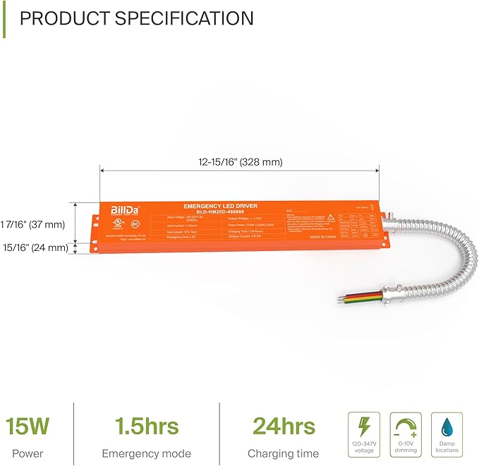 ASD Battery Back-Up Kit 15W - Suitable for LED Commercial Downlights ASD-CDL7, CD-P, CD-T - 90 Minutes Emergency Battery, 5000 Cycles of Standard Charge & Discharge - Damp Rated, UL Certified
