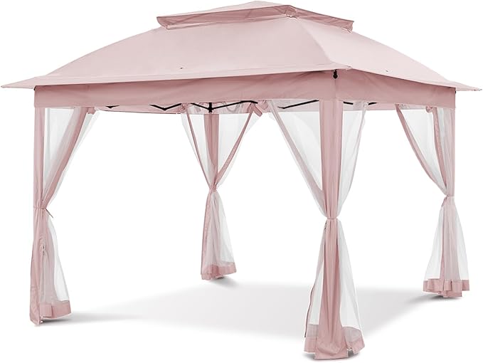 COOS BAY 11x11 Pop-Up Instant Gazebo Tent with Mosquito Netting Outdoor Canopy Shelter with 121 Square Feet of Shade (Pink)