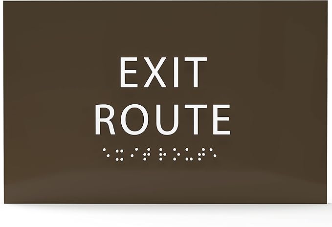 6" X4" Exit Route Sign- Tactile Graphics Grade 2 Braille Text | Modern Utility Wall Mount ADA Compliant Plastic Signs For Schools, Offices, Businesses, Apartments & Restaurants