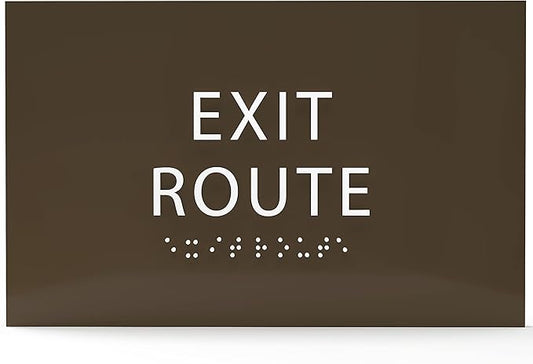 6" X4" Exit Route Sign- Tactile Graphics Grade 2 Braille Text | Modern Utility Wall Mount ADA Compliant Plastic Signs For Schools, Offices, Businesses, Apartments & Restaurants