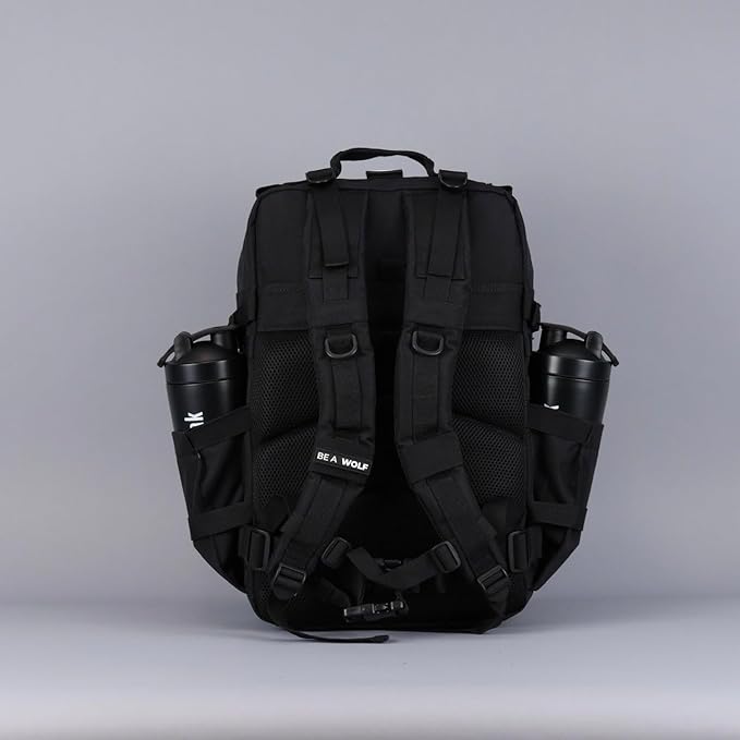 WOLFpak 45L Athletic Gym Backpack - Durable 1000D Waterproof Oxford Material with MOLLE Webbing, Laptop Pocket & Dual Cup Holders, Durable Fitness/Travel/Military Daypack (Alpha Black)