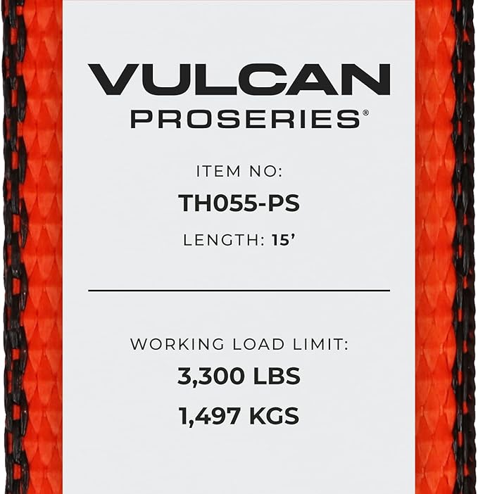 VULCAN 8-Point Roll Back Vehicle Tie Down Kit with Snap Hook on Strap Ends and Chain Tail on Ratchet Ends - Set of 4 - PROSeries Optic Orange
