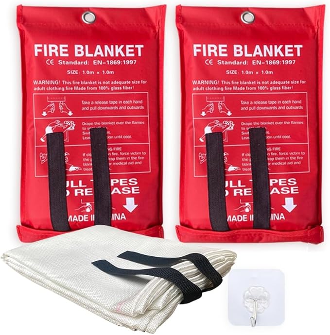 Emergency Fire Blanket for Home and Kitchen - 2 Pack - Fire Blankets Emergency for Home Safety 40” x 40” - Suppression Shield Retardant Extinguisher Fiberglass Welding Fireproof Cloth Towel