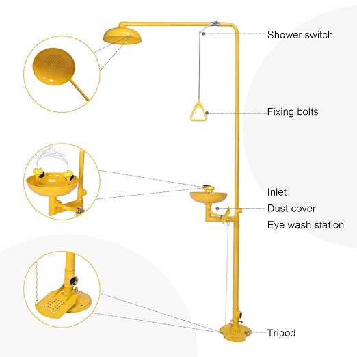 Emergency Face Eye Washing Station with Hand-Pushing Board Emergency Combination Eyewash Station with Dual Spray Head and Pedal for Laboratory Factory