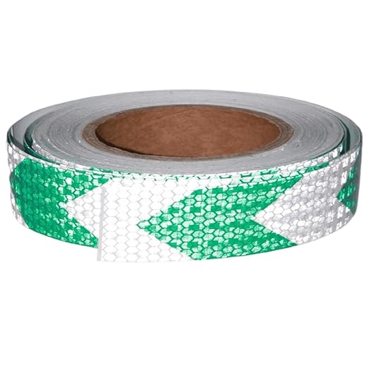 Green White Reflective Tape 1 inch Wide for Trailer, Outdoor Waterproof High Visibility Safety Warning Adhesive Strips (66 feet)