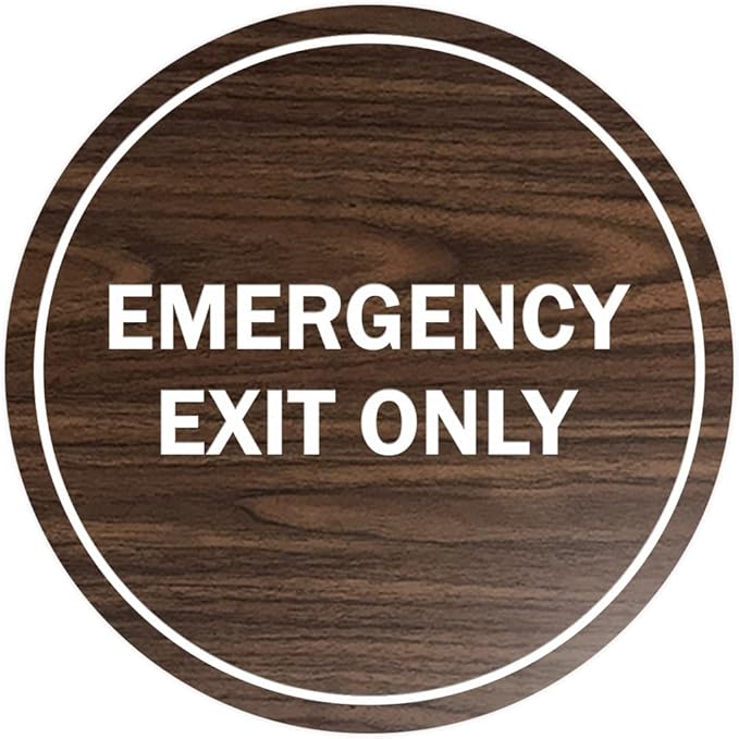 Signs ByLITA Circle Emergency Exit Only Sign (Walnut) - Small 1 Pack