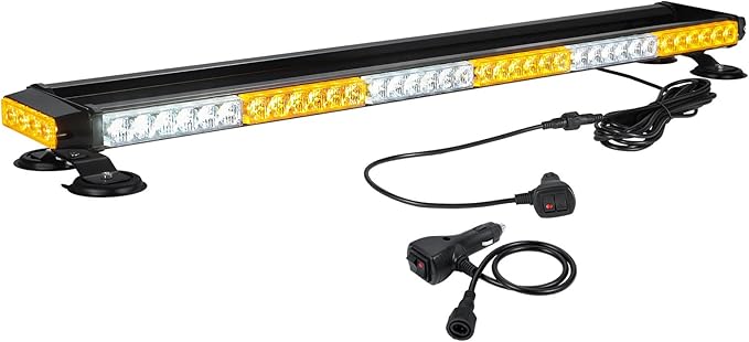 WOWTOU Roof Top Safety Flashing 80 LED Amber White Emergency Strobe Light Bar for Trucks Snow Plows Construction Vehicles, Strong Magnetic Double Side Caution Warning Beacon Lights