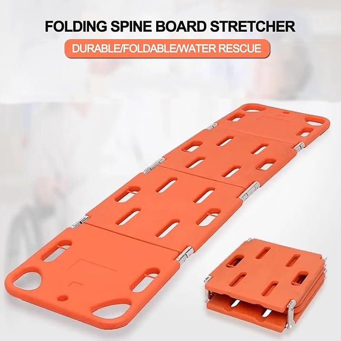 Quad Folding Medical Rescue Stretcher with Spine Plate, 350 lbs Load Capacity, Ideal for Patient Transfers in Medical Departments, Emergency Use and Transport