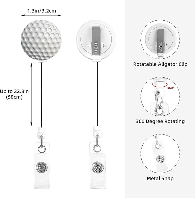 Golf Badge Reels Retractable Badge Holder with Clip for Id Name Tag Office Worker Student Teacher Nurse Doctor