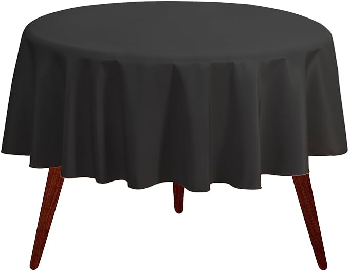 Gee Di Moda Round Tablecloth - 108 Inch Black Round Table Cloth for 48 to 72 Inch Round Tables - Heavy Duty Washable Fabric - for Buffet Table, Holiday Party, Dinner, Wedding & Baby Shower