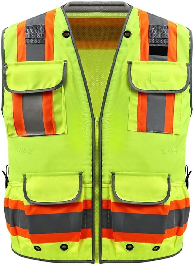 Safety Vest, Hi Vis Vests with Pockets, Class 2 High Visibility Vests,Construction Surveyor Work Vest for Men Women