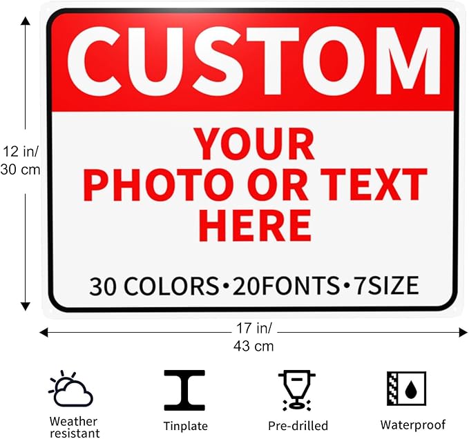 Custom Outdoor Metal Sign - Personalized for Business, Office, Home, Delivery, Road, Garden, Hazard, Parking, Decorative - 17''x12''