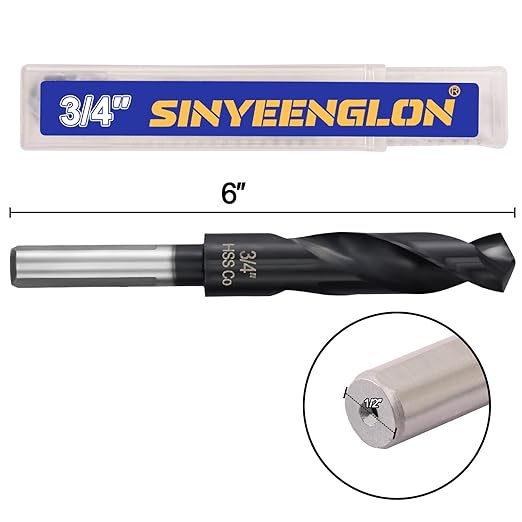 3/4 Drill Bit for Metal and Hardened Steel, 1/2 Inch Reduced Shank M35 Cobalt HSS Twist Heavy Duty Drill Bits, with Index Storage Case