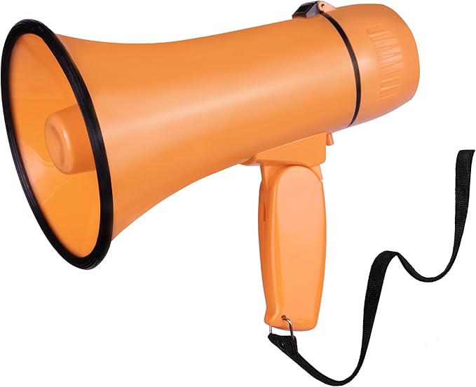 Portable Megaphone Bullhorn 20 Watt Power Megaphone Speaker Voice and Siren/Alarm Modes with Volume Control and Strap (Light Orange)
