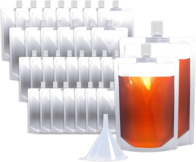8&16OZ 30PCS Drink Pouches,Reusable Plastic Flask with Funnel for Drinking Liquid Beverage Juice,Stand Up Drink Bags for Travel Camping Outdoor Sport Concert Events,Leak-Proof Food Grade