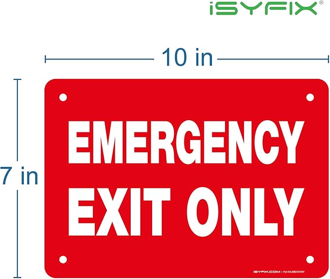 Emergency Exit Only Signs – 1 Pack 10x7 Inch – 100% Rust Free .040 Aluminum Signs, Laminated for Ultimate UV, Weather, Scratch, Water and Fade Resistance, Indoor and Outdoor