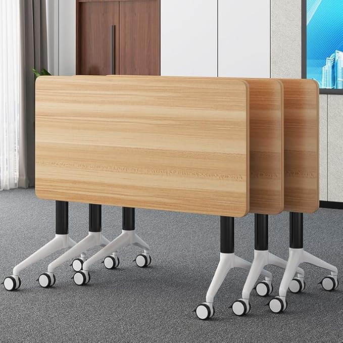 Conference Table, Folding Conference Room Tables with Flip-Top Design, Mobile Rectangular Modular Tables for Office Meetings and Training Sessions (Yellow, 47.2×23.6×29.5in)