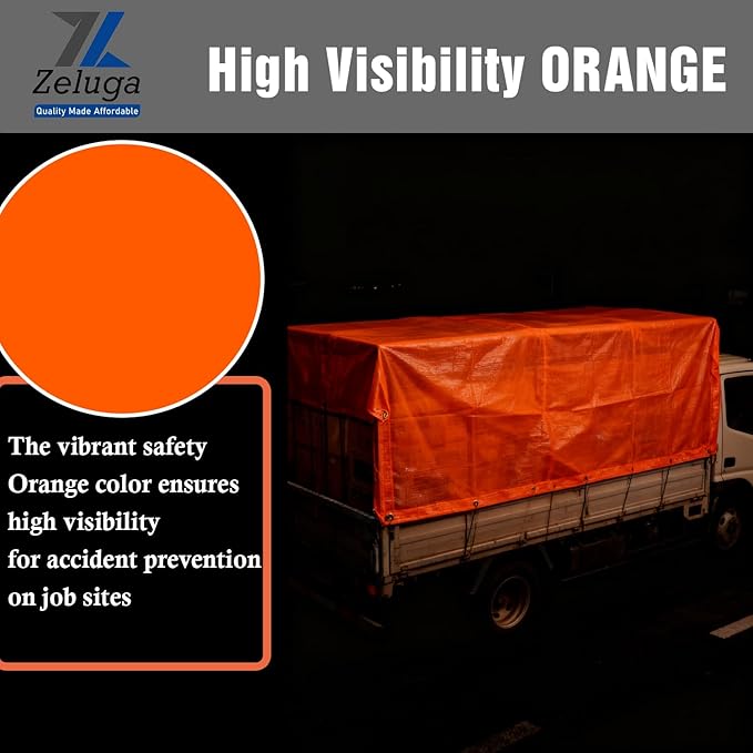 24-552-0810 220GSM Heavy Duty Orange Mesh Tarp - 8' x 10' Reinforced Rip-Resistant Construction Mesh Tarpaulin with Brass Grommets - 12mil Durable Protection for Agriculture, Landscaping