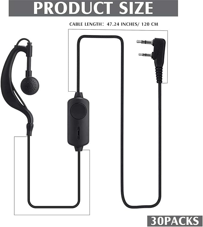 Kathfly 10 Pack Walkie Talkie Earpiece with Mic G Shape 2 Pin Headset Two Way Radio Earpiece with Microphone Compatible with Baofeng UV-5R BF-888S Retevis H-777 RT21 RT22 PUXING HYT
