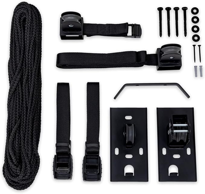 StoreYourBoard Cargo Box Pulley System – Heavy-Duty Garage Hoist Lift for Rooftop Carriers – Garage Storage & Garage Organization Ceiling Hoist with Pulley – Holds 150 lbs - Fits 10-14 ft Ceilings