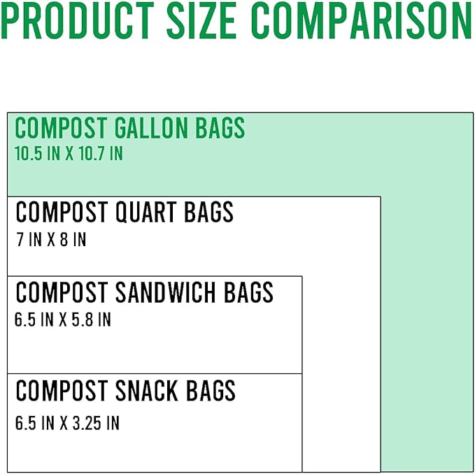 Compostable Gallon Food Storage Freezer Bags, 50 Count | 2 Mil | 10.5" * 10.7", Freshness Easy Open Biodegradable, Eco-Friendly Reclosable Compost Zippper Bags
