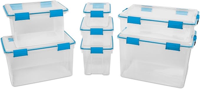 Sterilite 12-Pack Gasket Box, Weather-Resistant Storage Bins with Latching Lids, 80 Quart - Heavy-Duty Organizing Containers for Closet, Bathroom, and Office