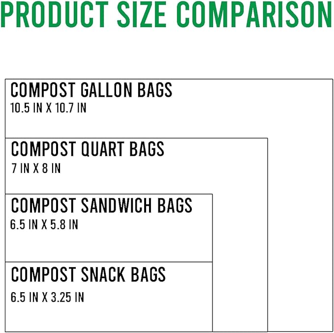 Compostable Combo Storage Zip Bags, 290 Count Resealable Variety Pack with Organizer, Reclosable Biodegradable Eco-Friendly Compost Snack, Sandwich, Quart, Gallon Assorted Size Bags