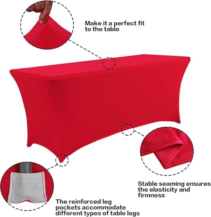 IVAPUPU 2 Pack 6FT Table Cloth for Rectangular Fitted Events Stretch Red Table Covers Washable Spandex Christmas Tablecloth Protector for Party, Wedding, Cocktail, Banquet, Festival