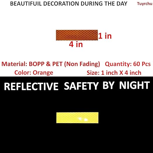 Orange Reflective Stickers 1 inch X 4 inch, Outdoor Waterproof High Visibility Warning Safety Adhesive Reflector Tape (60 Pcs)
