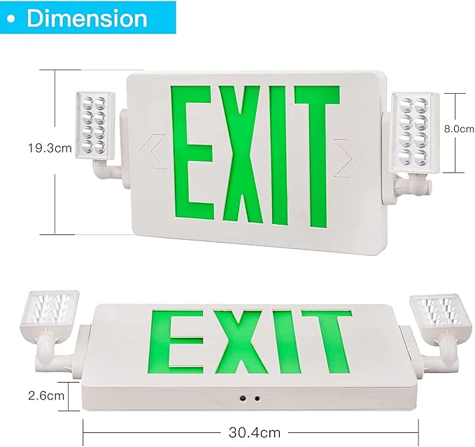 Spectsun 12 Packs Exit Signs with Emergency Lights,120-277VAC -LED Combo Emergency Light with Backup Battery-Double Face UL Listed Green Letter Exit Sign Lighting-Hard Wired-Fire Resistant