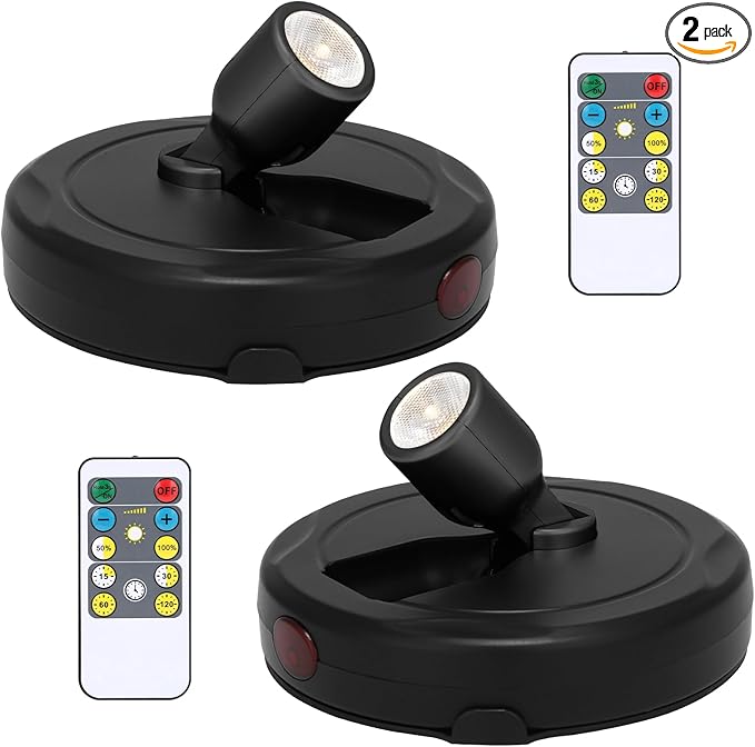 Spotlight Battery Powered, Wireless Picture Light, Accent Spot Light for Indoor Plant Tree, Display LED Puck Lights with Remote and Timer, Stick Uplighting for Photo Painting Dartboard Wall Decor Art
