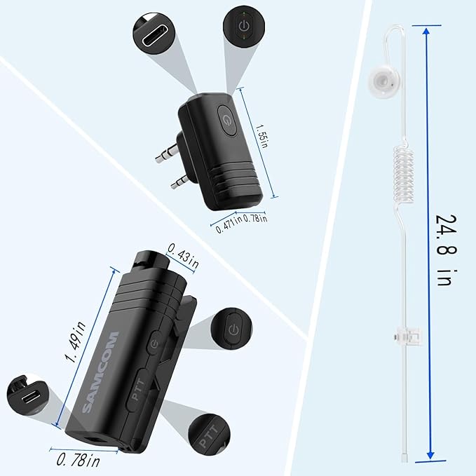 SAMCOM Walkie Talkie Wireless Headset, Hands-Free Long Lasting BTEAR01 Earpiece with Clear Acoustic Tube,2 Pin K Plug Microphone Earphone for FPCN30A radios, 6 Packs