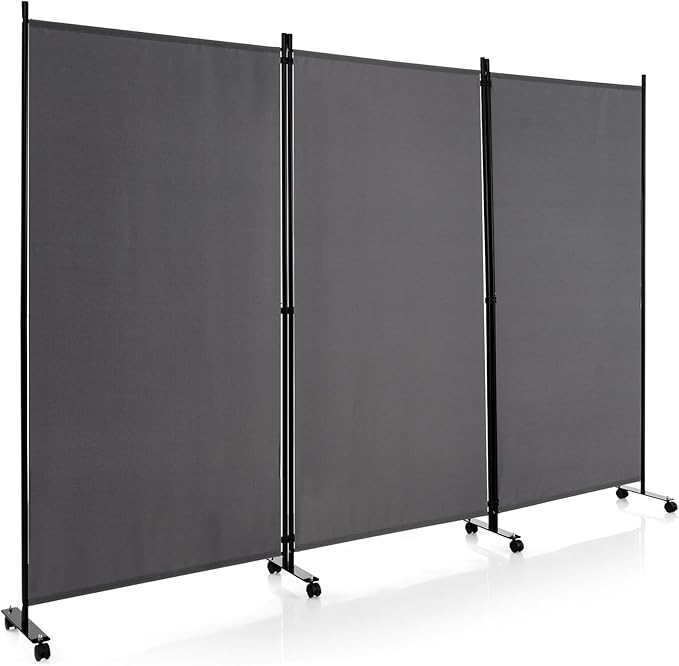 Giantex 3 Panel Room Divider with Wheels, 103''W x 71''H Folding Privacy Screen, Rolling Partition Room Dividers for Home Office Studio, Freestanding Fabric Wall Divider for Room Separation, Gray