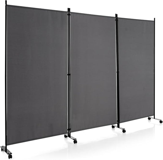 Giantex 3 Panel Room Divider with Wheels, 103''W x 71''H Folding Privacy Screen, Rolling Partition Room Dividers for Home Office Studio, Freestanding Fabric Wall Divider for Room Separation, Gray