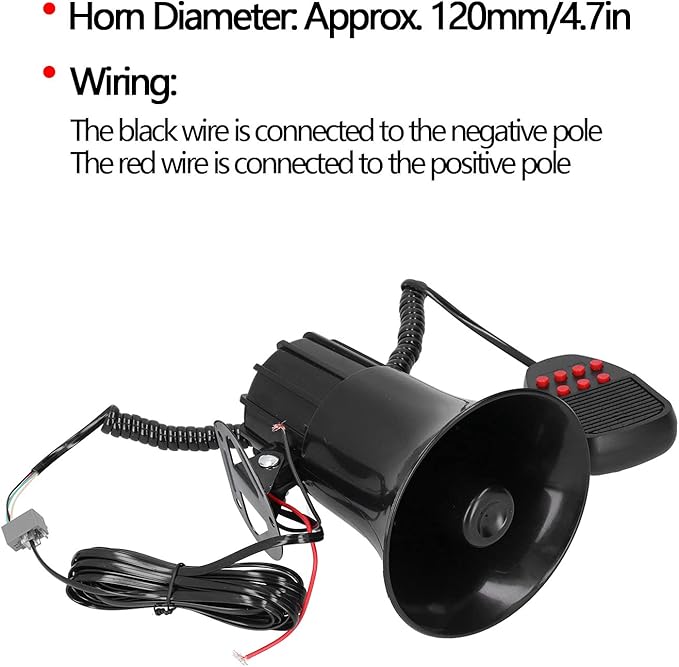 12V 50W 115dB Car Horn with PA Mic, 7 Sound Emergency Warning Alarm Siren, Loud Car Alarm Speaker for Truck RV Boat, Universal 12V Vehicle Safety Alert System