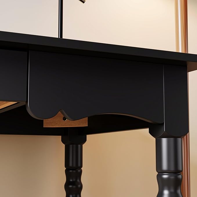 MOUMON Writing Desk with a Drawer, 47.2” Small Computer Desk for Home Office, Wood Study Table Craft Desks for Living Room Bedroom, Round Edge, Black, 23.6”D x 47.2”W x 29.4”H