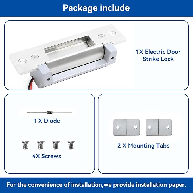 2025 Upgraded ANSI Standard Heavy Duty Electric Door Strike Lock for Door Access Control System Fail-Secure Fail-Safe Adjustable Access Control Cylindrical Locksets (Input Voltage 12VDC), Silver
