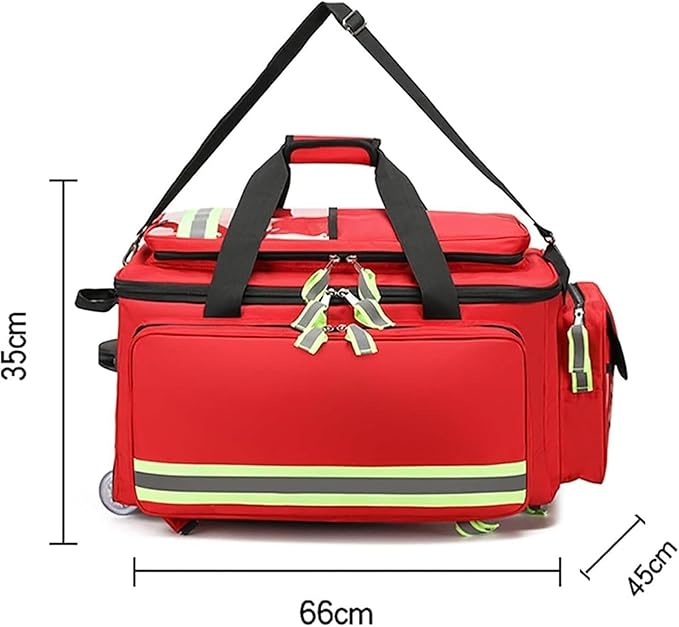 Rolling First Aid Kit Bag with Waterproof Trolley, Large Capacity Trauma Medical Bag for Home Health, EMT, EMS, Doctors, Nurses - Detachable Compartments Included