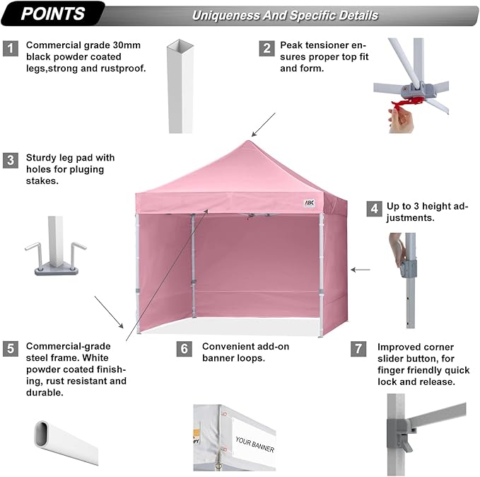 ABCCANOPY Easy Pop Up Canopy Tent with Sidewalls 8x8 Commercial -Series, Pink