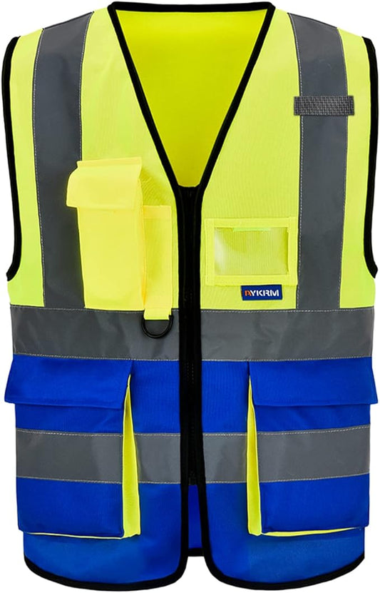 A-SAFETY High Visibility Safety Vest Reflective YELLOW BLUE Working Vest Yellow&Blue Color Mixed, M