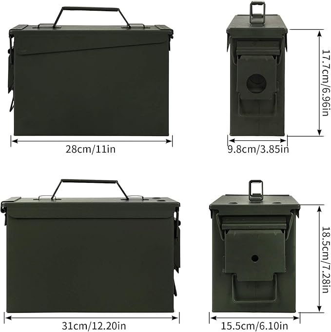 GUGULUZA Metal Ammo Can 30/50 Cal, Lockable Bullet Storage Case, Waterproof & Airtight Containers Box with Flip Top for Long-Term Storage Shotgun, Rifles, Pistols Ammunition