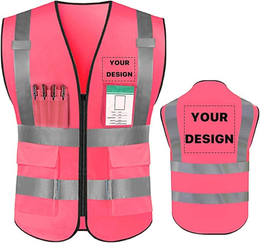 YOWESHOP High Reflective Visibility Safety Vest Custom Your Logo Safety Workwear with Reflective Strips and Pockets
