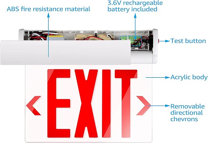 LEONLITE Emergency Exit Sign, LED Edge Lit Exit Sign, Exit Light with Battery Backup, UL Listed, Double Sided, Rotating Acrylic Clear Panel, Top/Side/Wall Mount, 120/277V, Red, Pack of 4