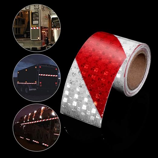Reflective Tape Red White 8 Inch x 68 Feet, Safety Caution Reflector Strips, Hazard Conspicuity Warning Adhesive Stickers
