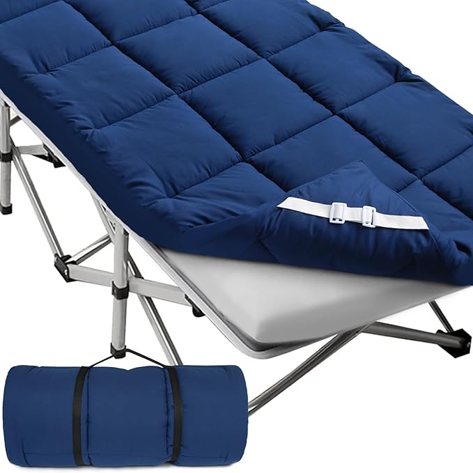 Cot Mattress Topper (Improved Thickness), Foam Quilted Pads for Camping, Soft Comfortable Sleeping Cot Mattress Pad Only, Camping Pad 75"x30" for Camp Cot/Rv Bunk/Narrow Twin Beds, Navy