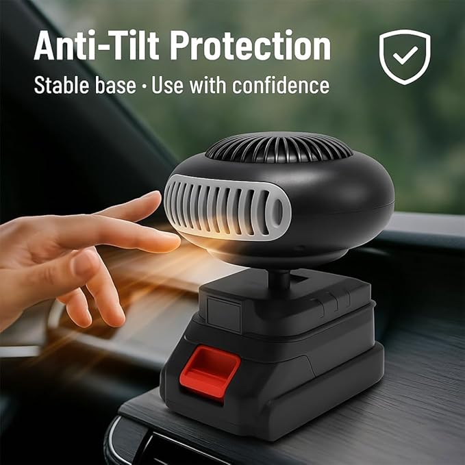 Battery Powered Space Heater, 2026 New Battery Operated Heater for Indoors Car, Portable Car Window Defroster with Anti Tilt Design, Long Lasting Heating & Quiet Operating for Cars Office (1*Battery)