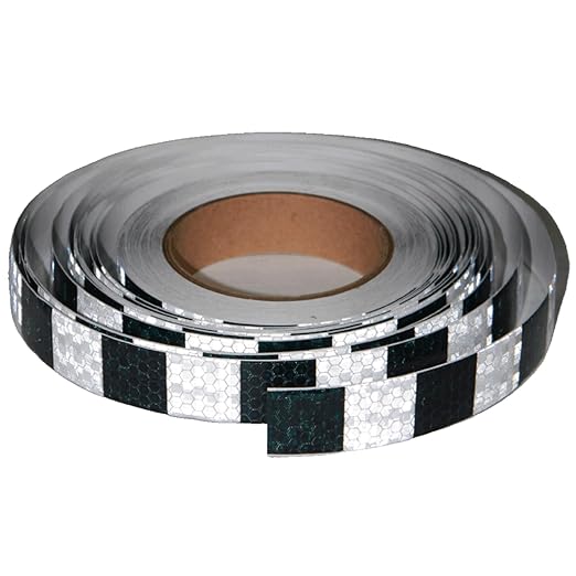 Black White Reflective Tape Outdoor Waterproof 1 inch X 166 feet, High Visibility Hazard Conspicuity Safety Industrial Marking Tape