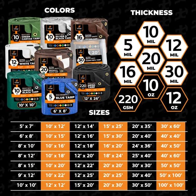 30' x 50' Super Heavy Duty 16 Mil Brown Poly Tarp Cover - Thick Waterproof, UV Resistant, Rip and Tear Proof Tarpaulin with Grommets and Reinforced Edges - by Xpose Safety