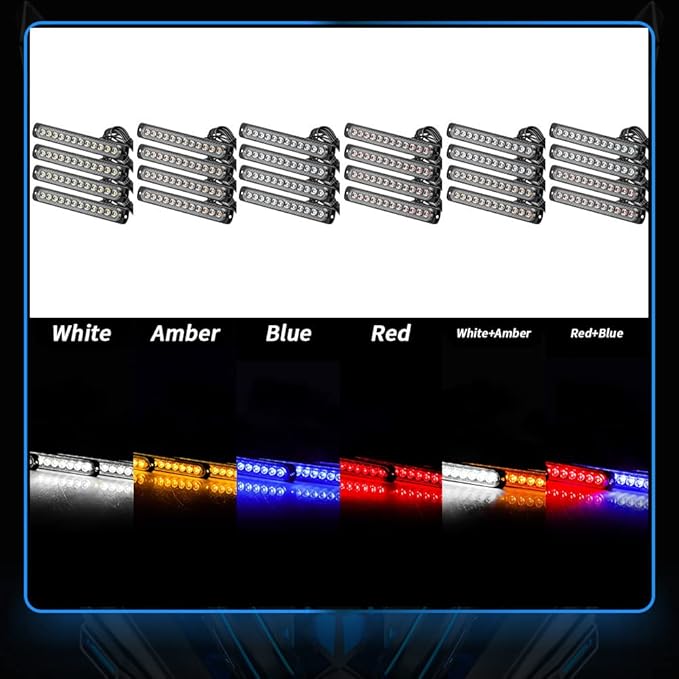 7 Inch LED Warning Safety Flashing Beacon Lights Kit, 4Pcs 12 LEDs Strobe Light Flashing Warning for All 12V-24V Vehicle off-road Truck SUV ATV Forklift Tractor Fire Engine (White+Amber)